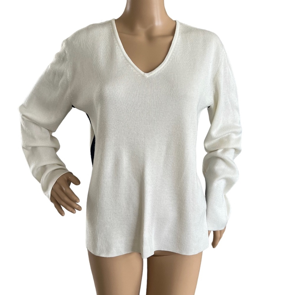 Eddie Bauer Stretch White w/Side Striped Sweater Knit